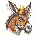 donkey with a basquait crown tattoo design idea