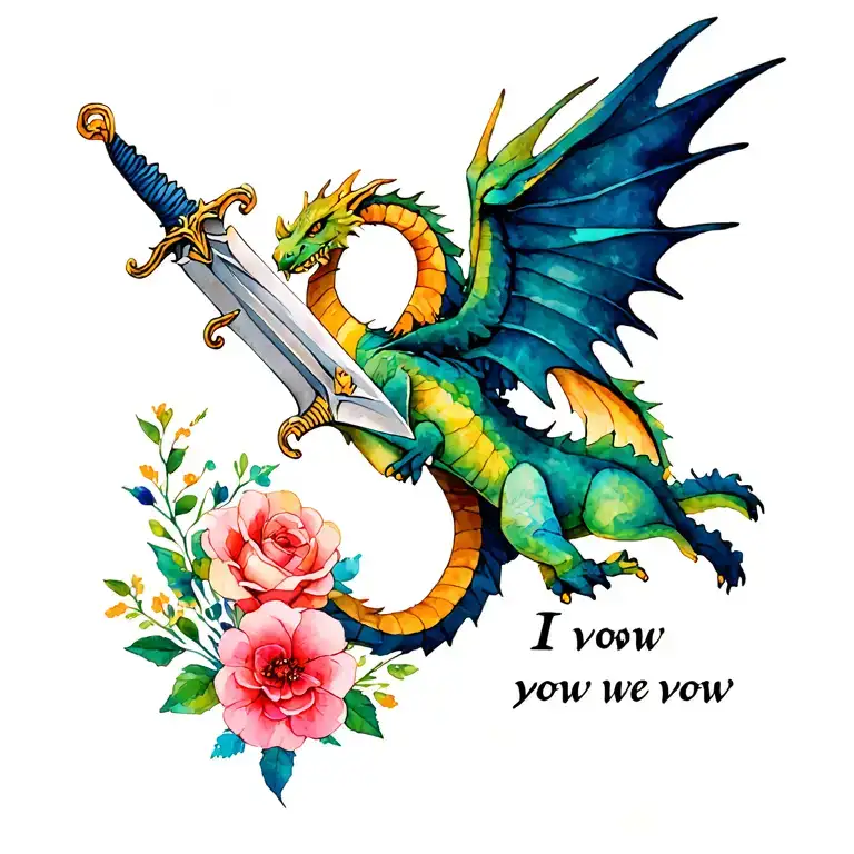 "I vow you vow we vow " dark romance books with dagger through it flowers and small.dragon flying  tattoo design idea