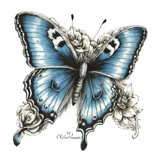 blue butterfly with 444 incorporated tattoo design idea