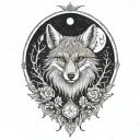 Fox and spider and witch and moon intertwined tattoo design idea