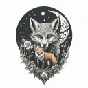 Fox and spider and witch and moon intertwined tattoo design idea