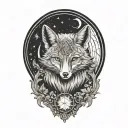 Fox and spider and witch and moon intertwined tattoo design idea
