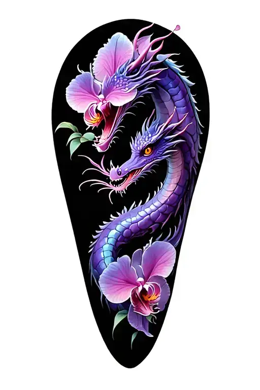 purple dragon and orchid thigh tattoo tattoo design idea