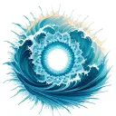 ocean waves transforming into concentric mandala patterns, abstract symmetry, depth and expansion, clean line work tattoo design idea