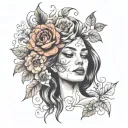 floral lady head tattoo design idea