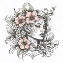 floral lady head tattoo design idea