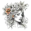 floral lady head tattoo design idea