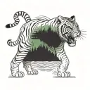 outline of the country of bangladesh with water and land scenery with a bengal tiger with one red eye and one green eye  tattoo design idea