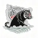 outline of the country of bangladesh with water and land scenery with a bengal tiger with one red eye and one green eye  tattoo design idea