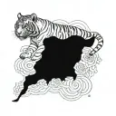 outline of the country of bangladesh with water and land scenery with a bengal tiger with one red eye and one green eye  tattoo design idea