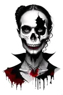 fractured skull faded into vampire womans face morphing tattoo design idea