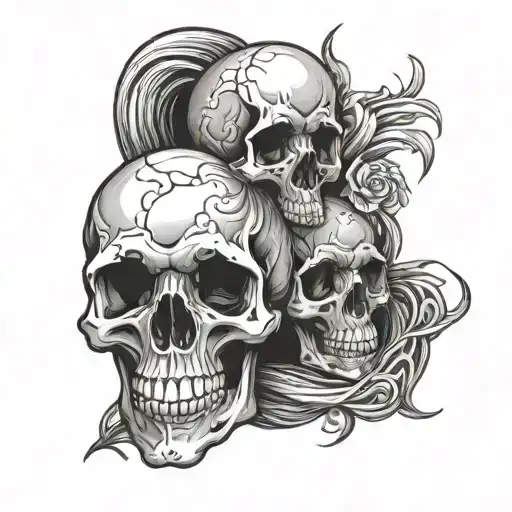 2 skulls says "a love like death" intertwined tattoo design idea