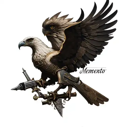 Adler, Soldat und Krieg Word in Gothic "Memento tattoo design idea