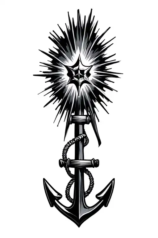 starburst with anchor tattoo design idea