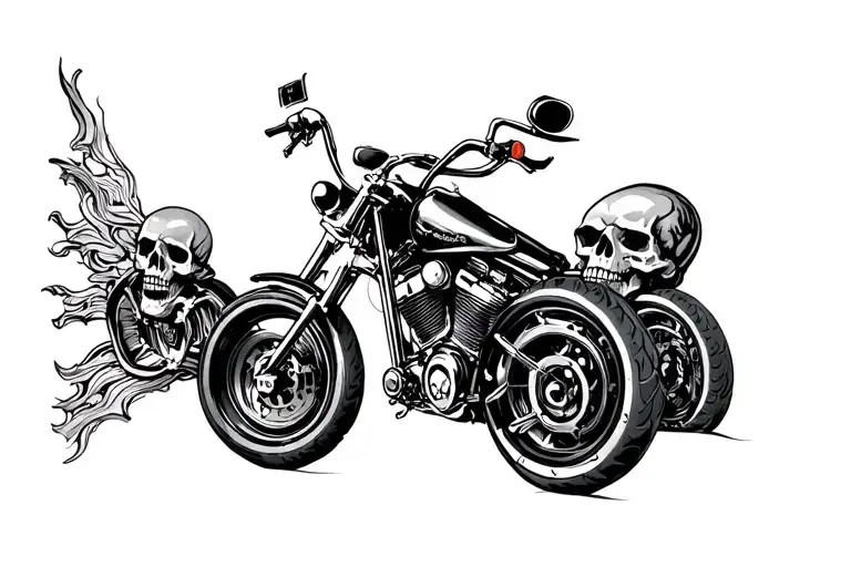 skulls, subwoofers, motorcycle tattoo design idea