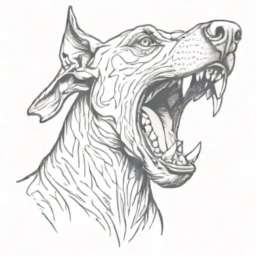 angry Doberman with open mouth tattoo design idea