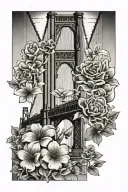 golden gate bridge with flowers tattoo design idea