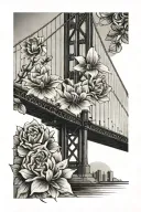 golden gate bridge with flowers tattoo design idea