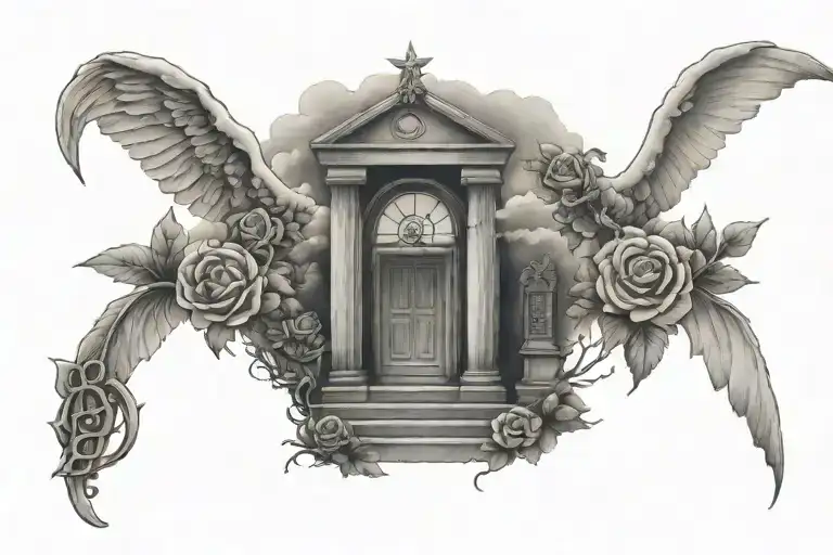 graveyard stairway to heaven memorial tattoo design idea