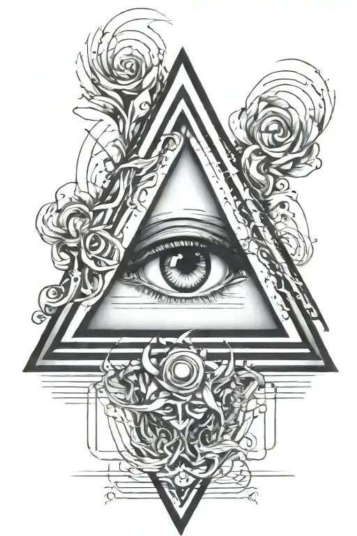 all seeing eye inside triangle + lines concentrically + waves crashing tattoo design idea