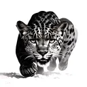 snow leopard pouncing sideways full body tattoo design idea