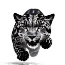 snow leopard pouncing sideways full body tattoo design idea