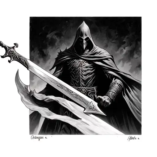 lord of the rings Nazgul holds a sword tattoo design idea