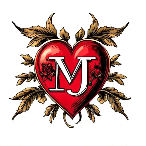 initials M initials J inside a heart tattoo design idea