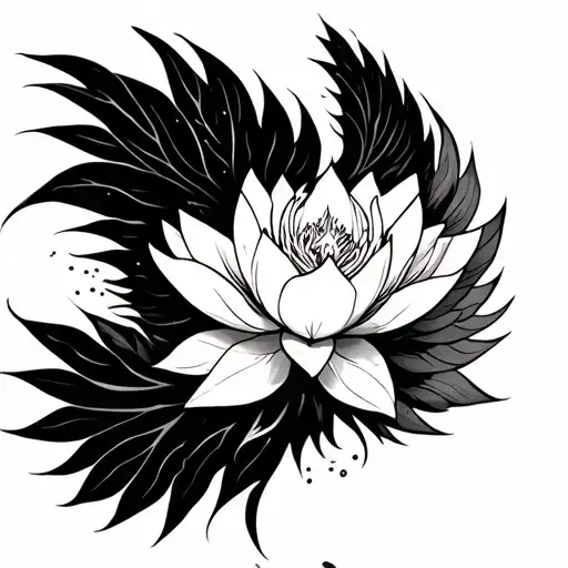 phoenix bird rising lotus flowers tattoo design idea