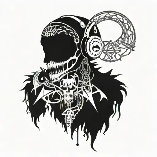 The Quote says "Out Of The Norm" also Dragon with Wizard Powers, Skull, Headphones,Music Notes, Third Eye and Nova stars tattoo design idea