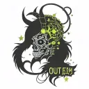 The Quote says "Out Of The Norm" also Dragon with Wizard Powers, Skull, Headphones,Music Notes, Third Eye and Nova stars tattoo design idea