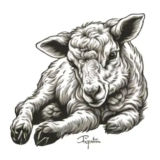 delicate lamb laying down fine line tattoo design idea