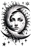 sun moon and stars scattered tattoo design idea