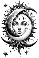 sun moon and stars scattered tattoo design idea