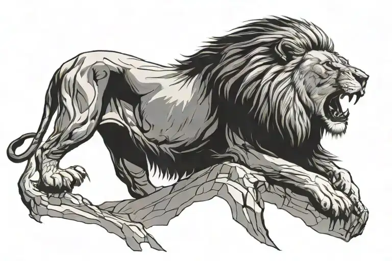 lion roaring on a cliff edge overlooking tattoo design idea