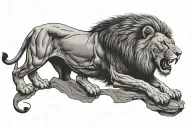 lion roaring on a cliff edge overlooking tattoo design idea