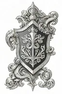 fantasy shield with scroll tattoo design idea