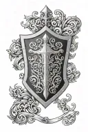 fantasy shield with scroll tattoo design idea