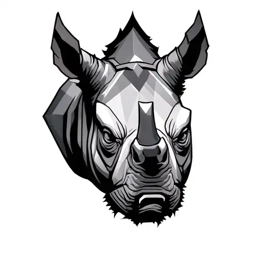 geometric rhino soldier head surrounded tattoo design idea