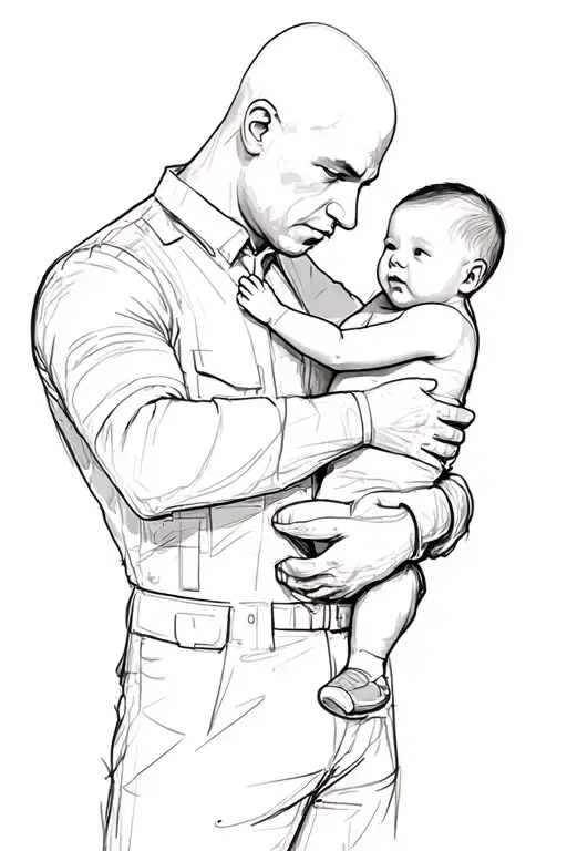 hitman agent 47 holding a baby tattoo design idea