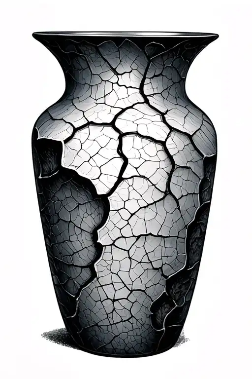 tall sleek cracked vase tattoo design idea