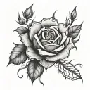 A hauntingly beautiful tattoo capturing the emotions of overcoming personal challenges and loss, symbolized by a delicate rose with thorns tattoo design idea