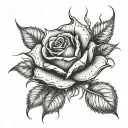 A hauntingly beautiful tattoo capturing the emotions of overcoming personal challenges and loss, symbolized by a delicate rose with thorns tattoo design idea