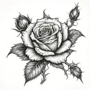 A hauntingly beautiful tattoo capturing the emotions of overcoming personal challenges and loss, symbolized by a delicate rose with thorns tattoo design idea
