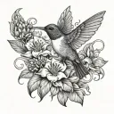 hummingbird and honey suckle with verse Matthew 6:26 tattoo design idea