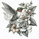 hummingbird and honey suckle with verse Matthew 6:26 tattoo design idea