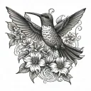 hummingbird and honey suckle with verse Matthew 6:26 tattoo design idea