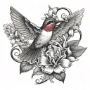 hummingbird and honey suckle with verse Matthew 6:26 tattoo design idea