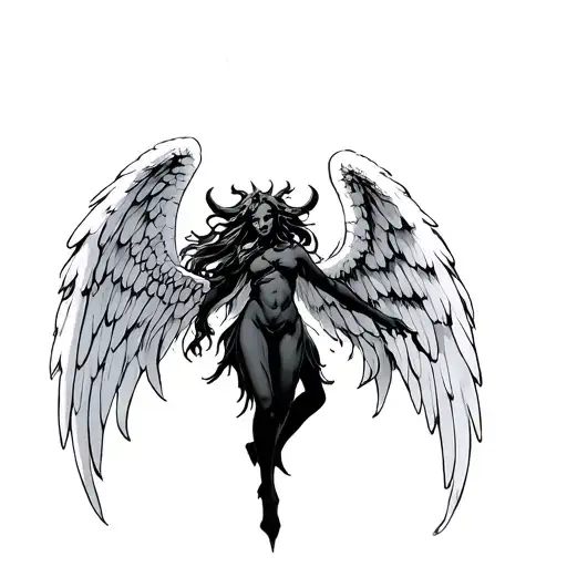 demon molding into angel tattoo design idea