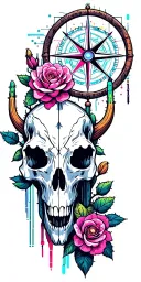 American Southwest, Sunset, Cactus, Desert Roses, Compass, Dreamcatcher, Metallic Snake, Longhorn skull, Prickly Pear tattoo design idea